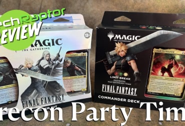 An image from our Magic The Gathering Final Fantasy review featuring a picture of the starter decks and the Cloud commander deck.