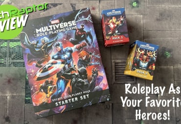An image from the Marvel Multiverse RPG review featuring the box and additional 2d Mini