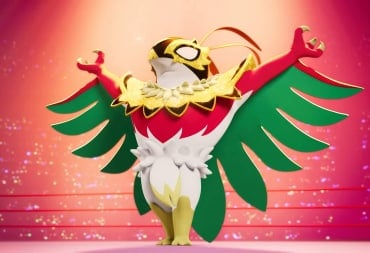 Mega Hawlucha posing with its wings outstretched