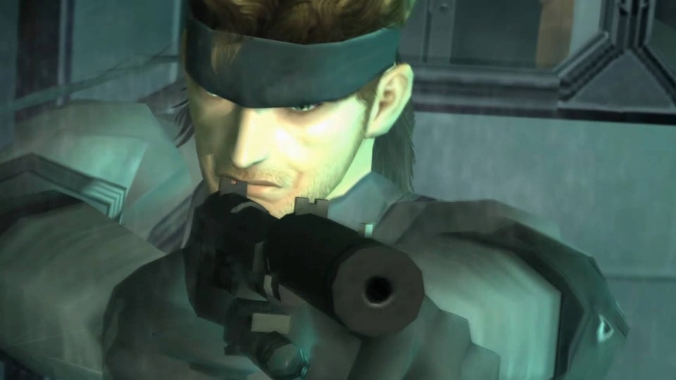 Snake aiming his gun forward in Metal Gear Solid 2: Sons of Liberty, part of the first Metal Gear Solid: Master Collection