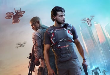 Two characters holding guns and surrounded by drones in the IO Interactive and Build a Rocket Boy game MindsEye