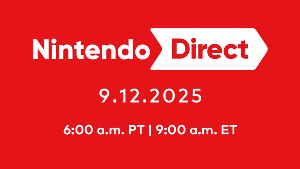 A red banner with the date and time of the September 2025 Nintendo Direct on it