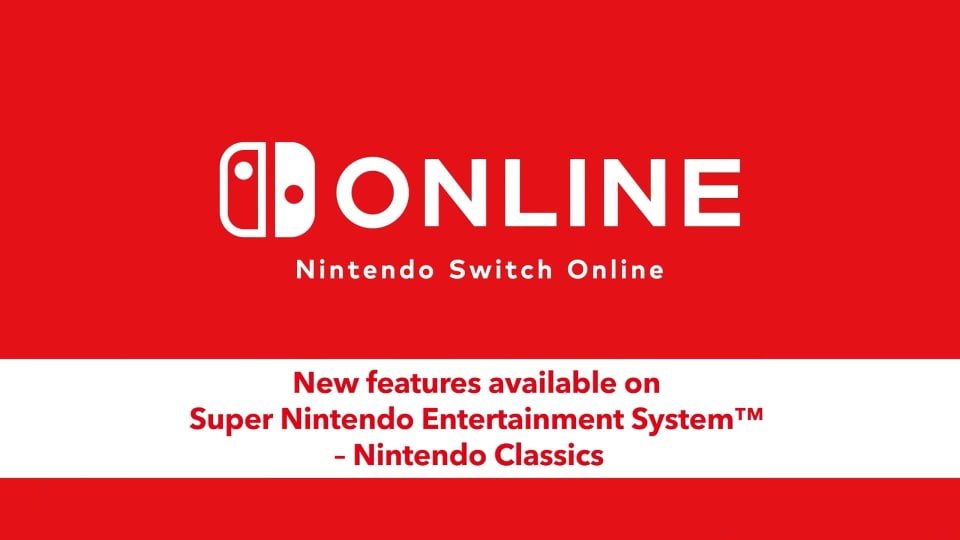 The Nintendo Switch Online logo along with text stating that new features are coming to the SNES catalog