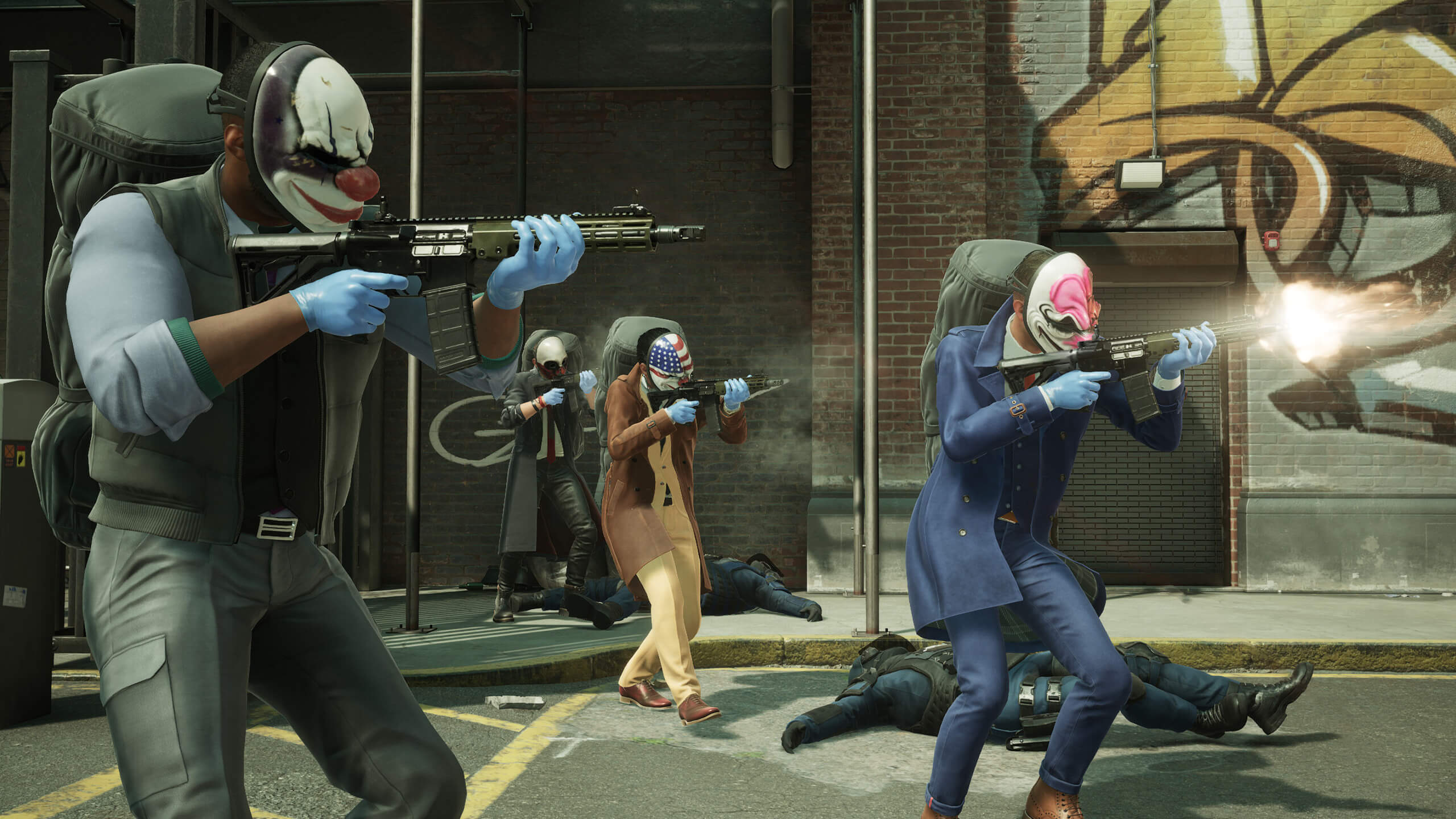 Heisters firing machine guns offscreen in Starbreeze's Payday 3