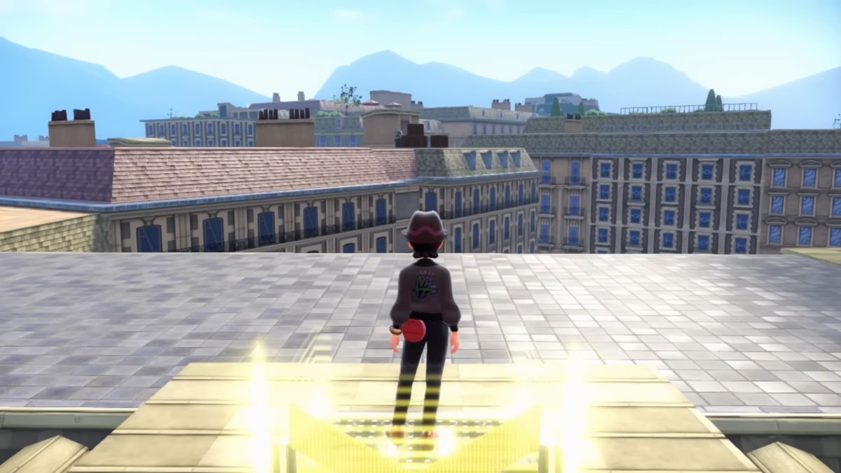 The player climbs to a rooftop in Pokemon Legends: Z-A