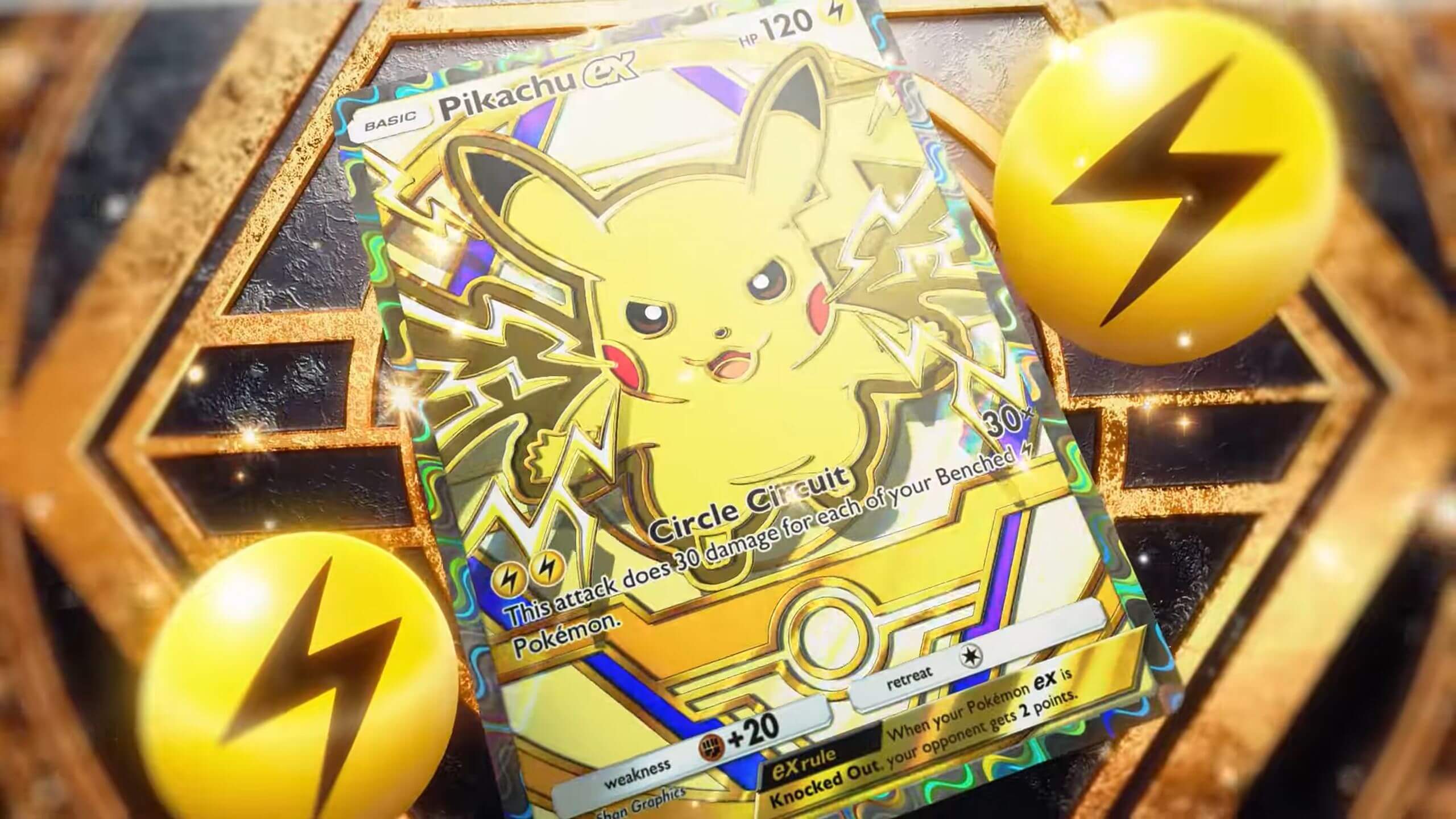 A Pikachu ex card from the new Pokemon TCG Pocket Deluxe Pack ex set