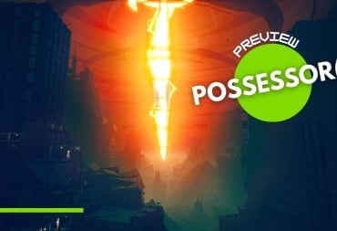 A large rift in the middle of the screen opened in the sky among a cityscape.