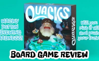 An image of the board game Quacks with text on screen