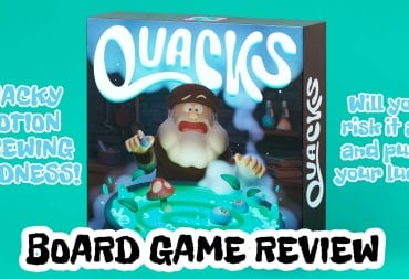 An image of the board game Quacks with text on screen