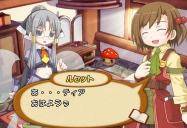Recette talking to a silver-haired character in Recettear, which Andrew Dice and Carpe Fulgur localized