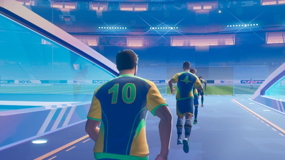 Image of a team of football players making their way to the pitch in Rematch