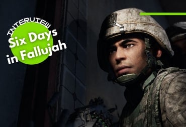 A solder looks at the screen in Six Days in Fallujah