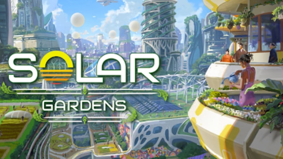 A futuristic cityscape of tall white, pristine buildings covered in verdant gardens.