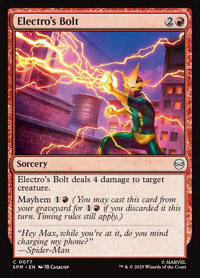 Electro's Bolt Magic: The Gathering card with electro shooting electricity from his hand.