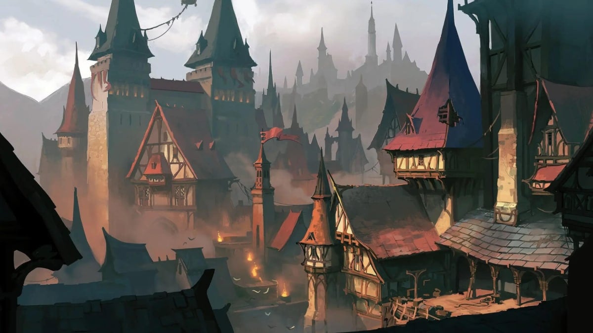 Concept art for Starbreeze's now-canceled Project Baxter, which shows a fairly typical-looking fantasy town