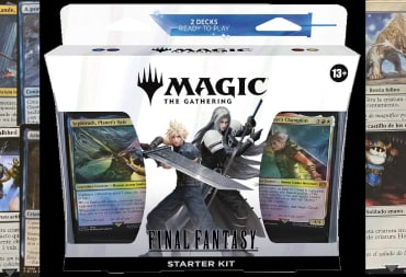 Magic: The Gathering - Final Fantasy Starter Kit Leak, image of Starter Kit with parts of the cards leaked behind it