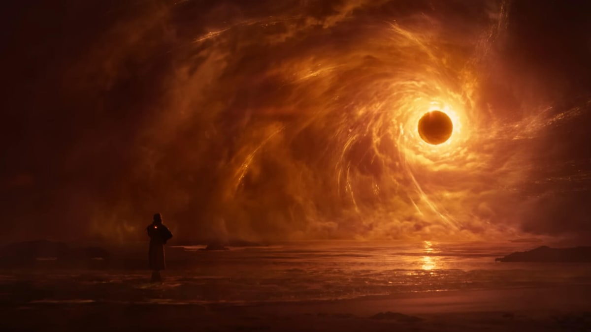 Saros' main character (I assume) looking up at a very Darksign-like object in the sky in Saros, which will be featured during tomorrow's State of Play