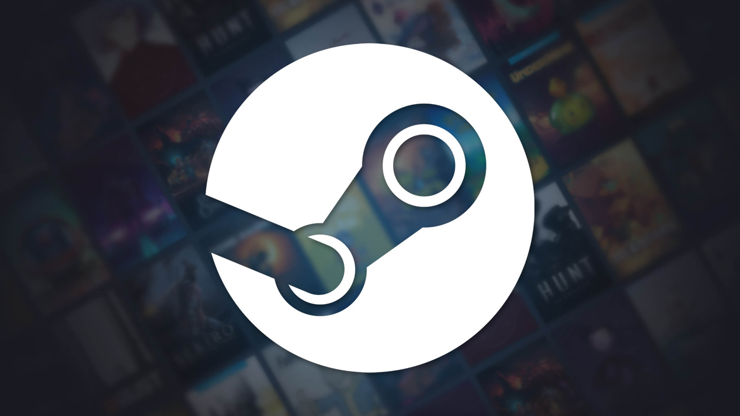 The Steam logo against a tiled backdrop of games available on the service