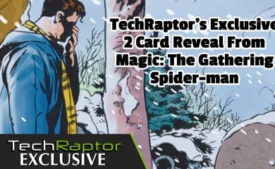 An image of Peter Parker standing at his uncle's grave with text saying this is our 2 card reveal for the MTG spider-man set