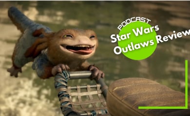 Nix flies by the seat of his claws on the back of a speeder in Star Wars Outlaws