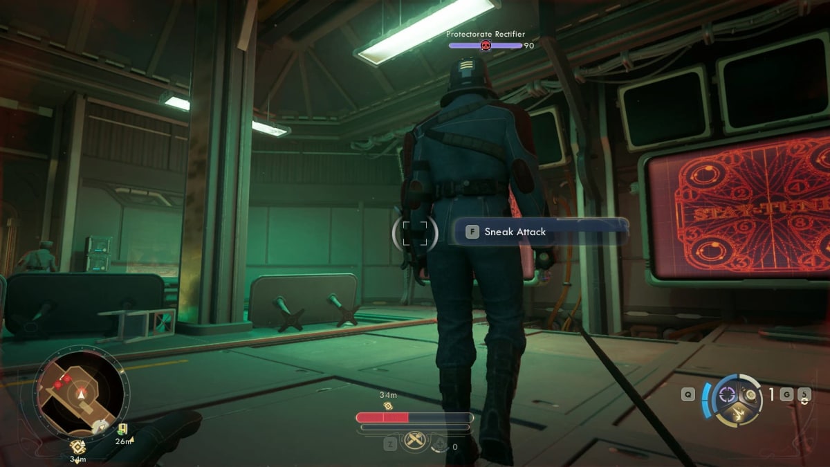 Sneak attacking a guard in The Outer Worlds 2