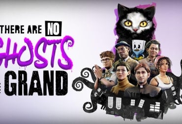 Key art for There Are No Ghosts at the Grand, which shows several of its characters and one very cute cat