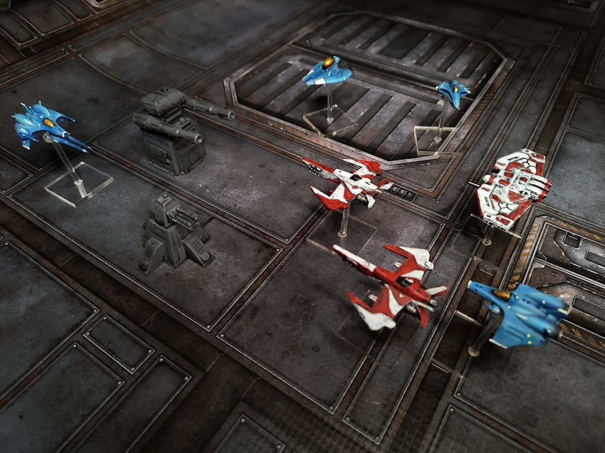 An image from our voidfighter review featuring futuristic spacecraft miniatures