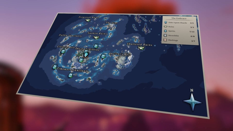 The Voyagers of Nera Map at an Angle Over a Blurred Background