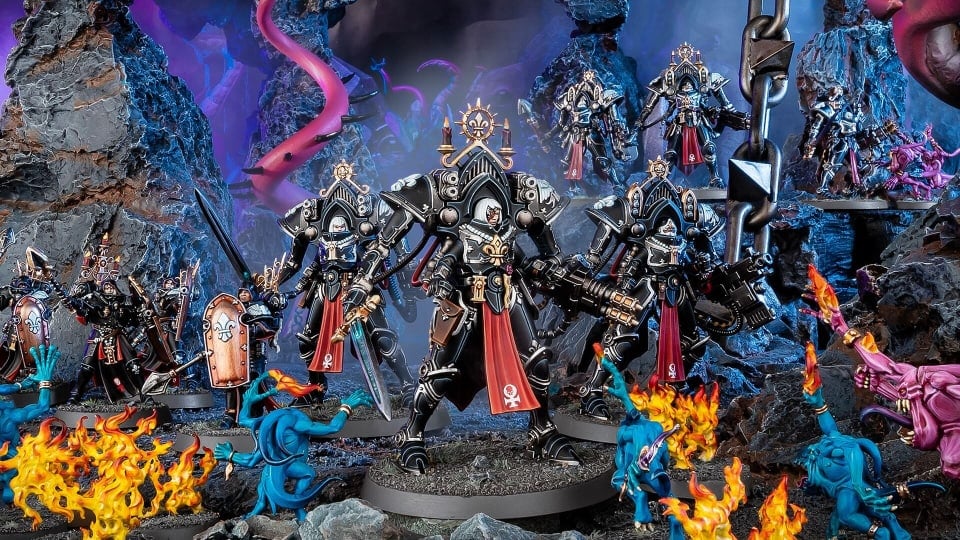 A screenshot of Adeptas Sororitas units on a battlefield