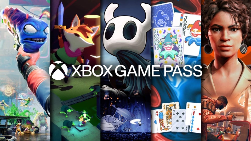 A banner advertising Xbox Game Pass, showing artwork for five games available on the service