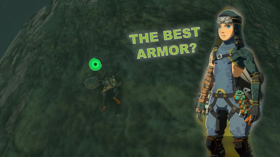 A closeup of Link in the froggy armor in The Legend of Zelda: Tears of the Kingdom