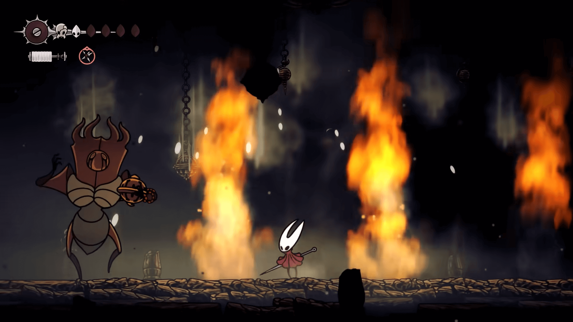 Hornet fighting The Last Judge with fire erupting around her.